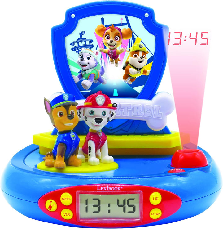Lexibook, Paw Patrol, Projektorwecker für Kinder, Nachtlicht und Zeitprojektion an die Decke, Sounde