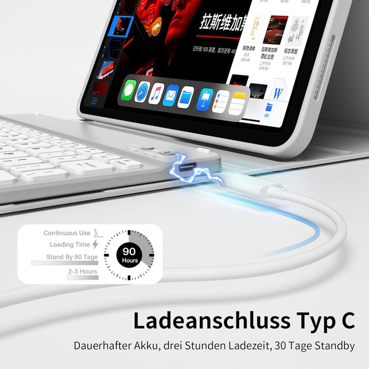 Hülle mit Tastatur für iPad A16 11/10 Generation (2025/2022, 11/10.9 Zoll) mit Stifthalter, Magnetis