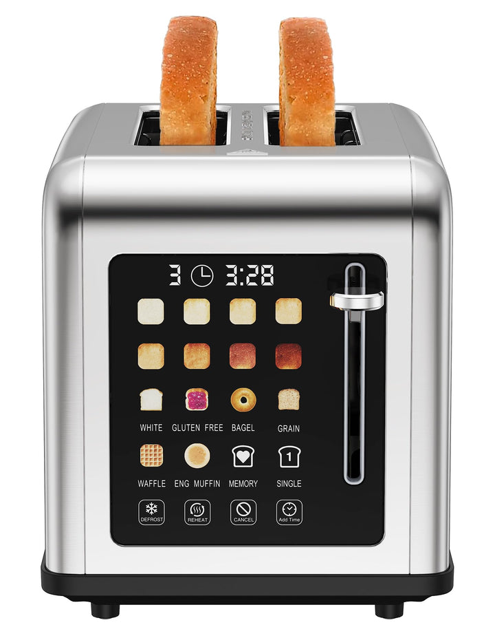 Toaster 2 Scheiben, Edelstahl Langschlitztoaster mit Smart Touchscreen & LED-Countdown, 8 Bräunungss