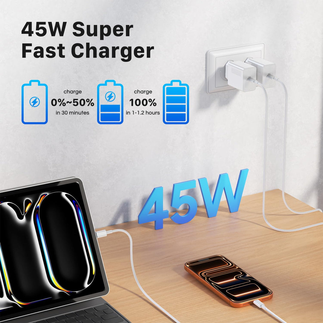 Qalirvis 45W USB C Ladegerät Ladekabel für iPhone 17 Pro Max 17 Air, iPhone 16 16e 15 Pro Max, iPad,