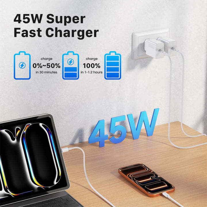 Qalirvis 45W USB C Ladegerät Ladekabel für iPhone 17 Pro Max 17 Air, iPhone 16 16e 15 Pro Max, iPad,