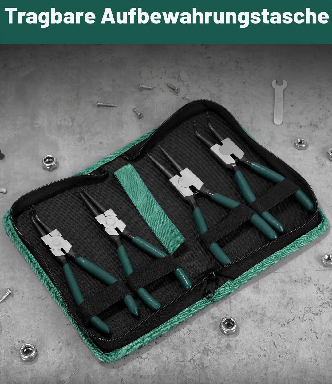 LEAZZLE 4 Stück 180mm Sprengringzangen Set, Sicherungsringzange Set mit Tasche, Gerade Sicherungsrin
