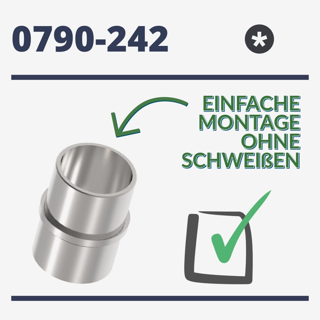 Sellon24® 4 x Rohrverbinder Verbindungsmuffe für Ø 42,4 Rundrohr, Edelstahl V2A Rohr Steckverbindung