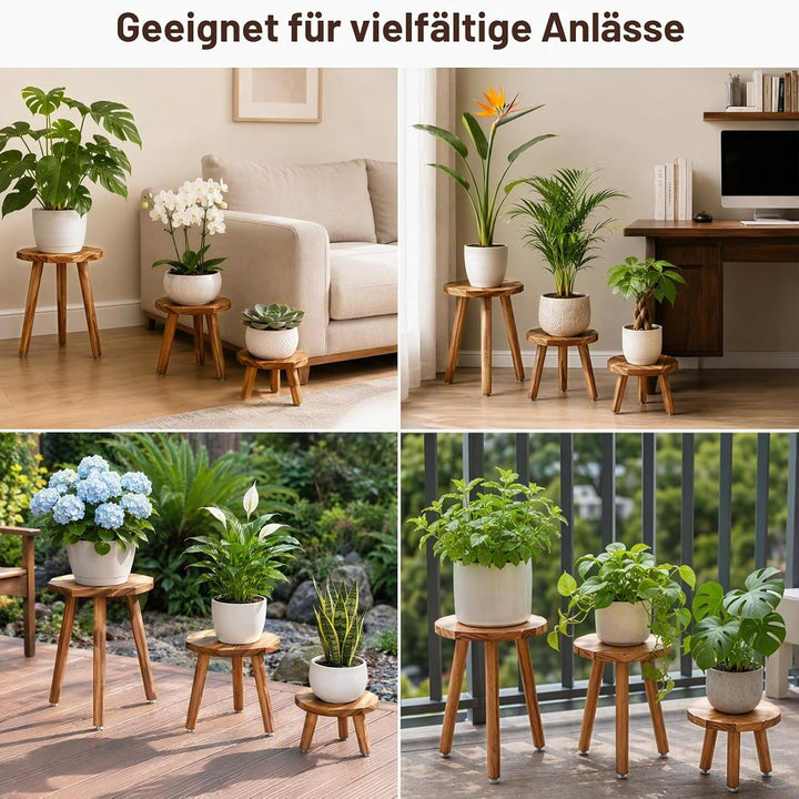Blumenhocker Holz 3er-Set, 3 Achteckige Blumenständer für Innen