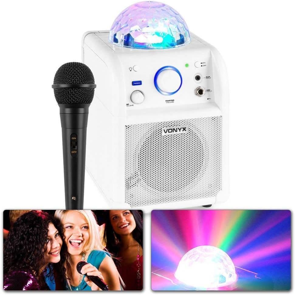 Vonyx SBS50W Karaoke Maschine Kinder – Tragbare Karaoke Anlage mit Akku, inkl. Mikrofon &amp; LED-Lichte