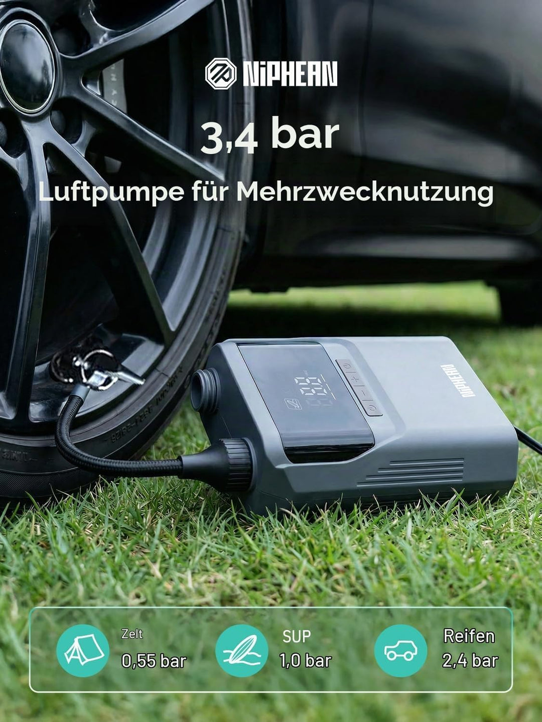 Niphean Elektrische Luftpumpe SUP mit (Extra-Langem) 300cm 12V Kabel, 50PSI SUP Pumpe Elektrisch für