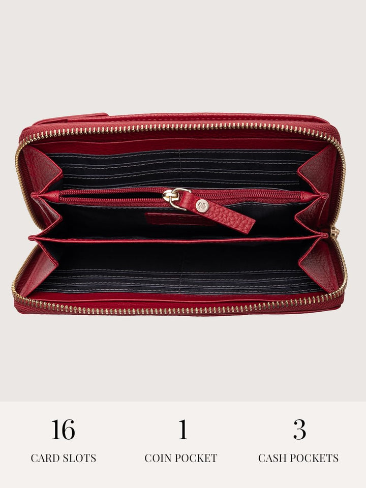 Lazarotti Bologna XL Leder Damen-Geldbörse & Handytasche (2-in-1) | 16 Kartenfächer | zum Umhängen m