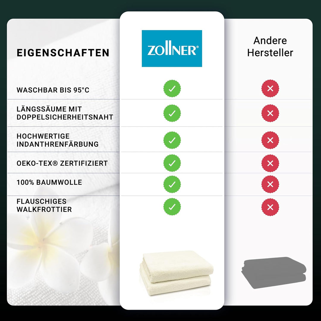 ZOLLNER 2er Set Badetücher - weiche und saugstarke Duschtücher - waschbar bis 95°C - Baumwolle - 100