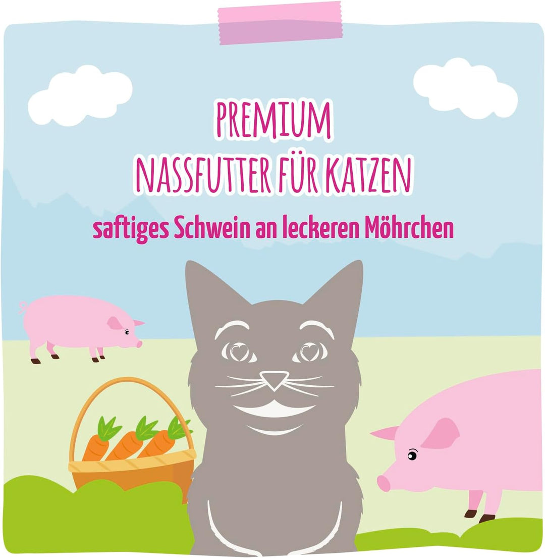 MjAMjAM - Premium Nassfutter für Katzen - saftiges Schwein an leckeren Möhrchen, 6er Pack (6 x 800 g