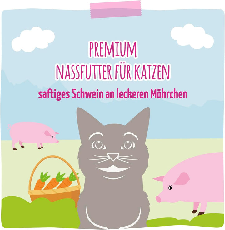 MjAMjAM - Premium Nassfutter für Katzen - saftiges Schwein an leckeren Möhrchen, 6er Pack (6 x 800 g