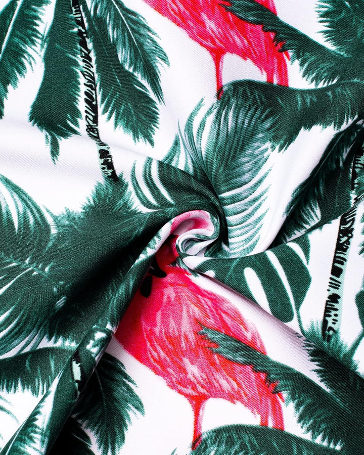 J.VER Herren Hawaiihemd Kurzarm Party Hemd Casual Flamingo Floral Strandhemd Bügelfrei Button Down K
