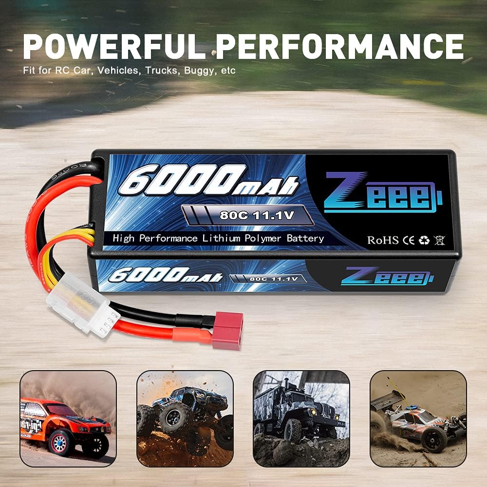 Zeee 3S Lipo Akku 11,1V 80C 6000mAh Hardcase Batterie mit T Stecker für RC Car RC Truck RC Auto Boot