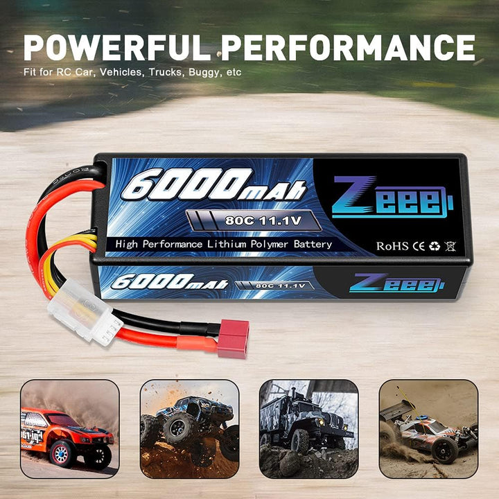 Zeee 3S Lipo Akku 11,1V 80C 6000mAh Hardcase Batterie mit T Stecker für RC Car RC Truck RC Auto Boot