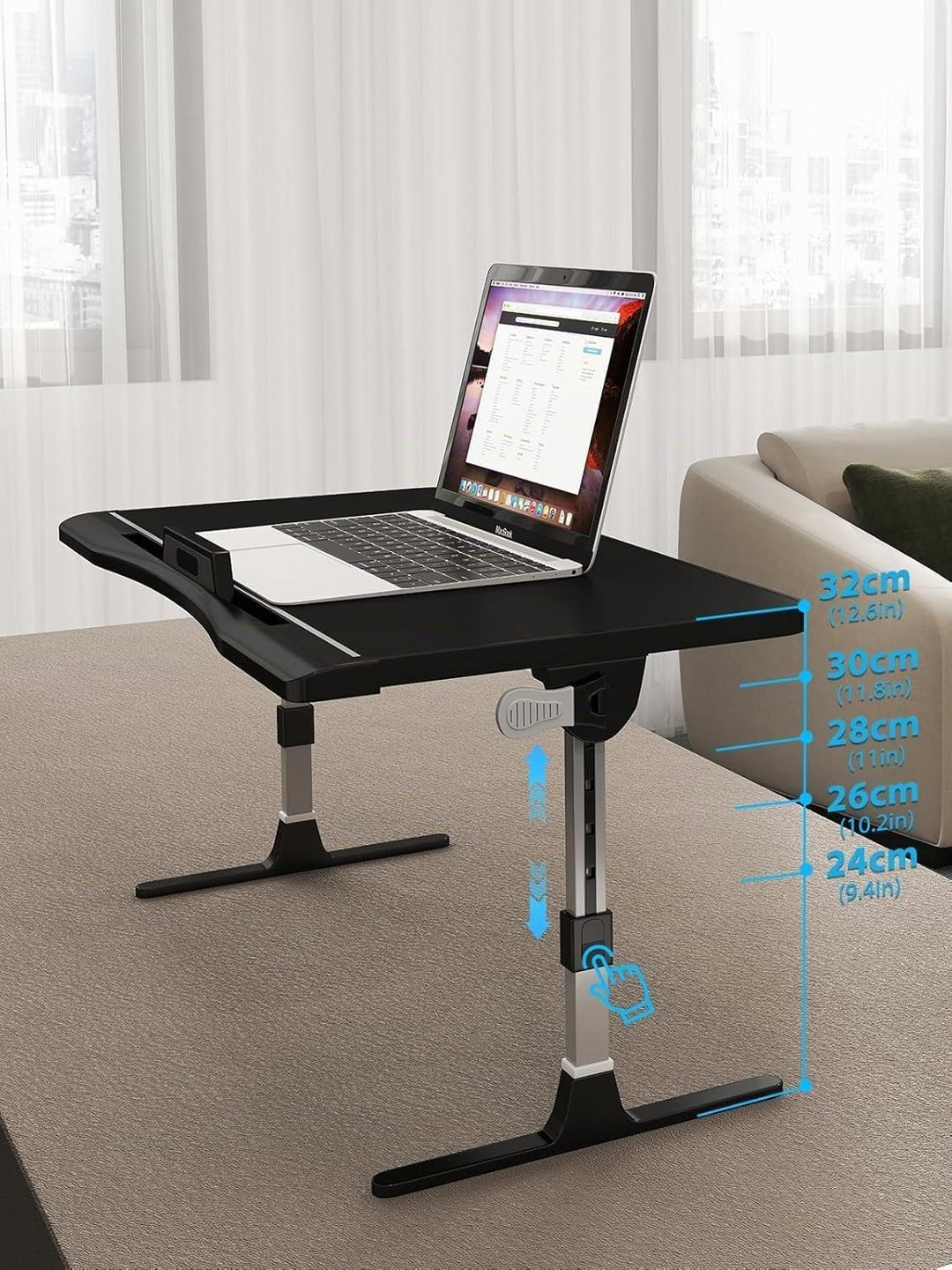 Höhenverstellbarer Laptoptisch – Winkelverstellbarer Lapdesk bis 17 Zoll, Stabiler Betttisch mit Mau
