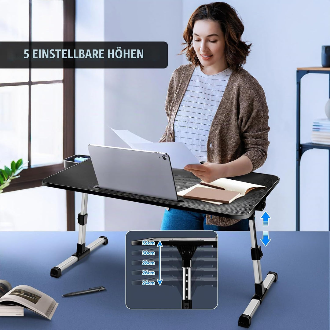 ICARE Laptoptisch, Höhenverstellbar, Winkelverstellbar, Betttisch Klappbar mit Laptop Kühler, Tablet