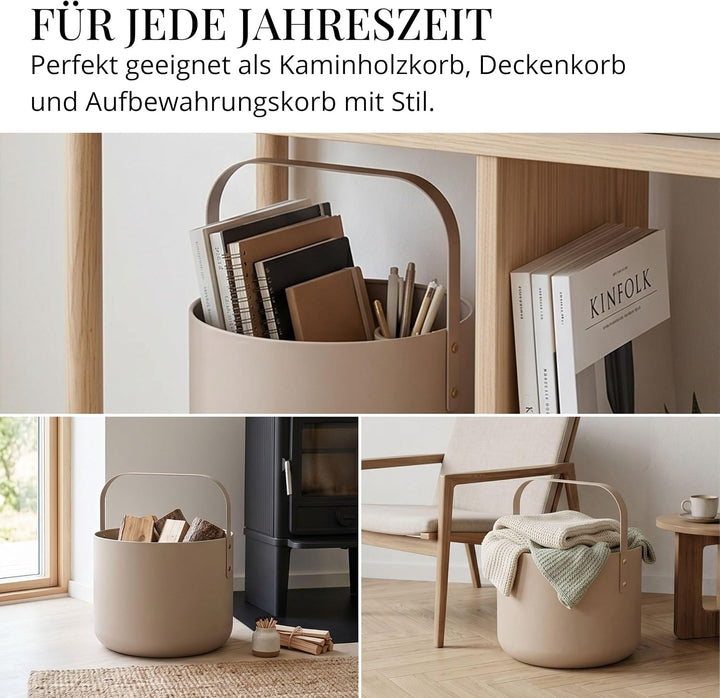 LIVLIG Design Kaminholzkorb Metall, Holzkorb für Kaminholz mit Henkel, Grosser Korb für Kaminholz 36