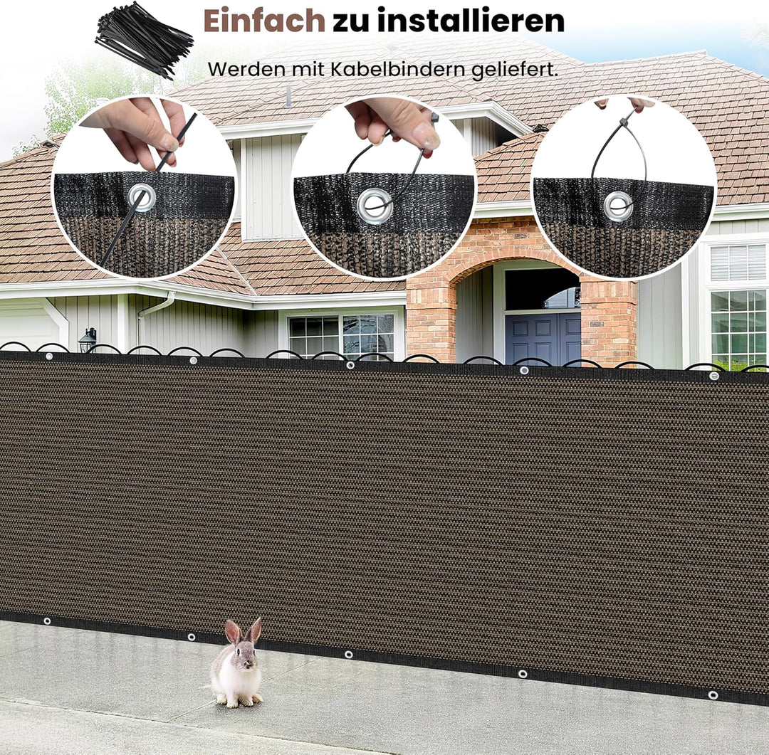 Zaunblende Sichtschutz Braun-Schwarz,1.2x6m,Sichtschutzzaun 90% HDPE-Schattennetz für den Aussenbere