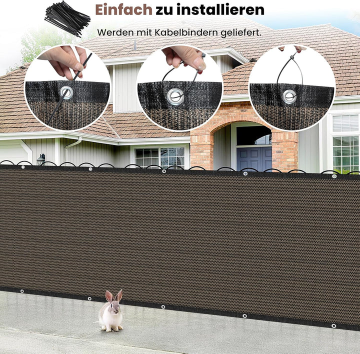Zaunblende Sichtschutz Braun-Schwarz,1.2x6m,Sichtschutzzaun 90% HDPE-Schattennetz für den Aussenbere