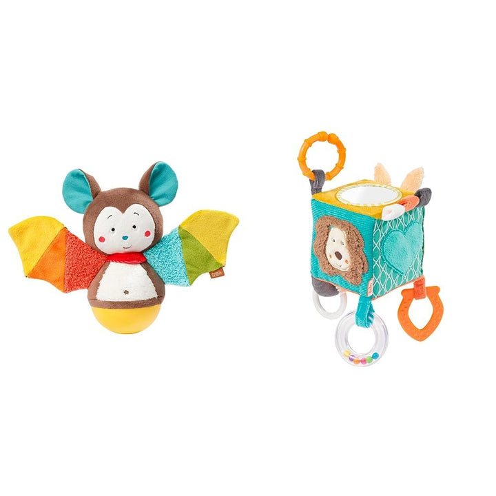 Fehn Stehaufmännchen Baby Fledermaus & Motorikwürfel Funky Friends - Motorikspielzeug Baby Aktivität