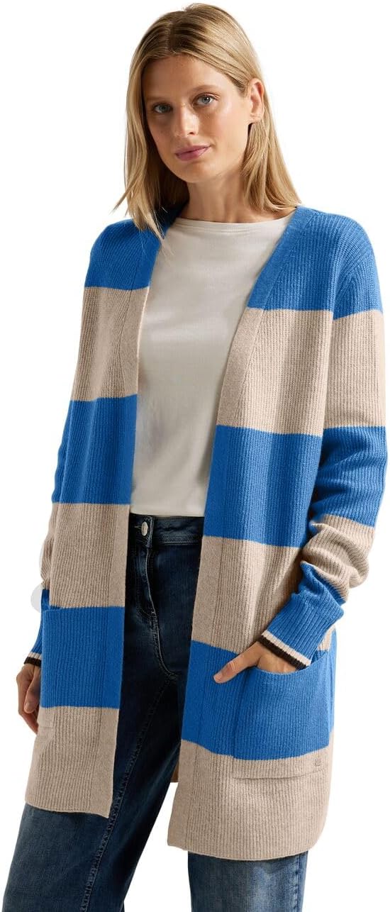 Cecil Damen TOS_Cosy Structured Block Stripe Strickjacke mit Blocksteifen L Dynamic Blue Melange, L