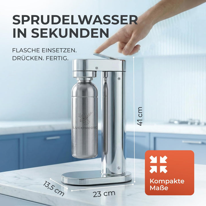 Infinity-S Wassersprudler aus hochwertigem Edelstahl (Silver/Silver) – inkl. 2x 1,25L Edelstahlflasc