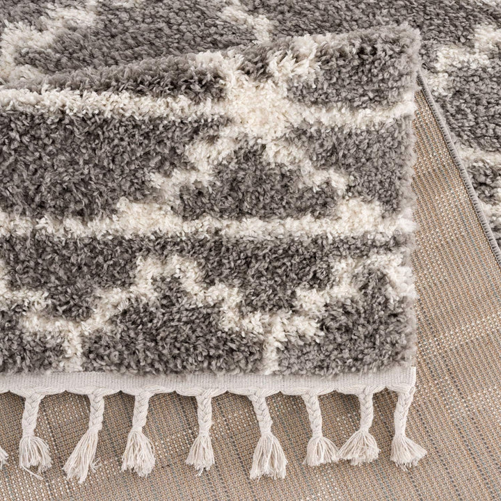 carpet city Teppich Hochflor Wohnzimmer - Ethno Skandi Stil 80x200 cm Grau Creme - Teppich-Läufer mi