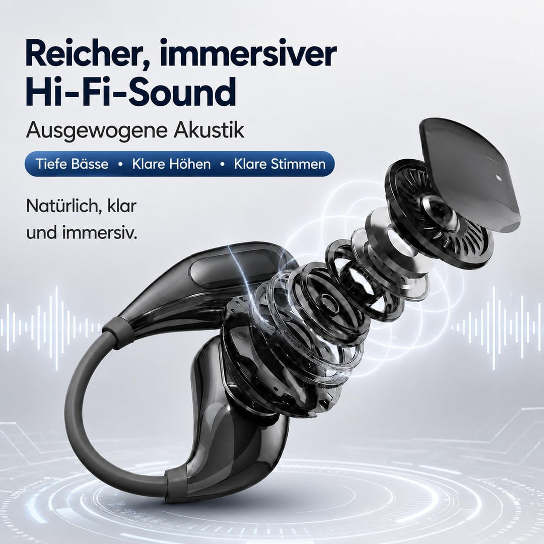 Bluetooth Kopfhörer 6.0 Kabellos, Sport Ohrhörer mit Ohrbügel, 50 Std. Spielzeit, LED Display Ladeca