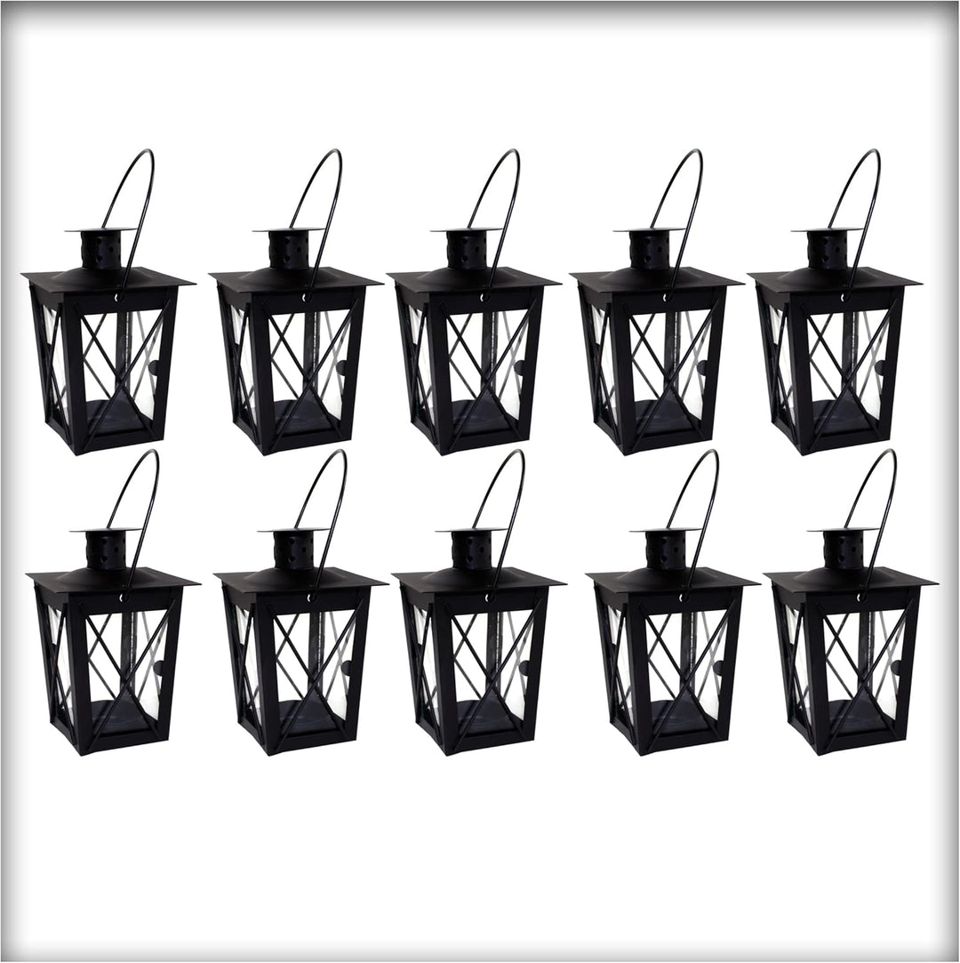 Metall Mini- Laterne schwarz Gartenwindlicht, zum Aufhängen, Windlicht, Laterne (10 Stück), 10 Stück