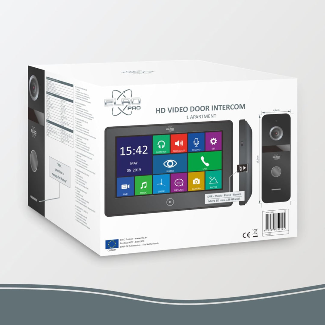 ELRO PRO PV40 Full HD Video-Türsprechanlage mit Farbbildschirm-Mit Voicemail-13 Klingeltöne-Modernes
