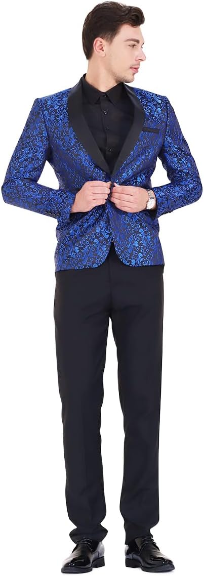 Allthemen Herren Jacquard Smoking Anzug Slim Fit 2 Teilig Anzüge für Hochzeit Party Abschluss S Blau