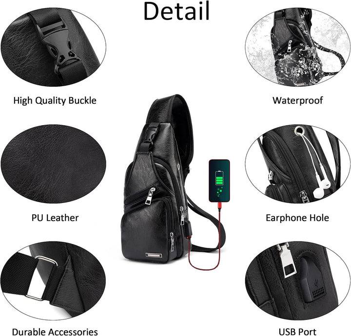 VARLIVOO Herren Sling Bag mit USB Port Brusttasche für Herren Schultertasche Fitness Radfahren Hikin