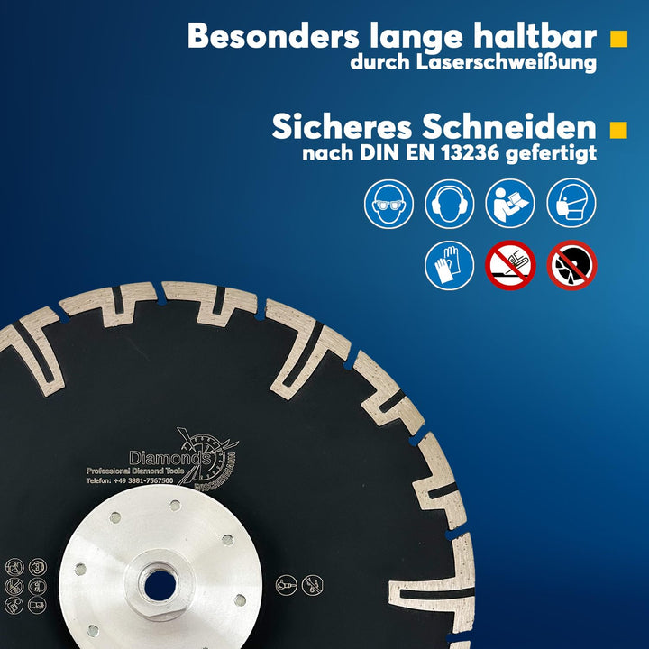 EDW Profi Spezial Speed T Granit Diamant-Trennscheibe 230 mm mit Winkelschleifer Flansch M14 Naturst