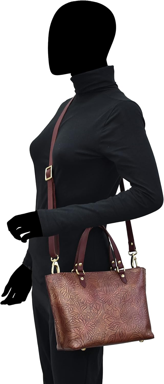 Anuschka Women's Echtleder Medium Tote - Handbemalte Handwerkskunst Tooled Butterfly Wine, Tooled Bu