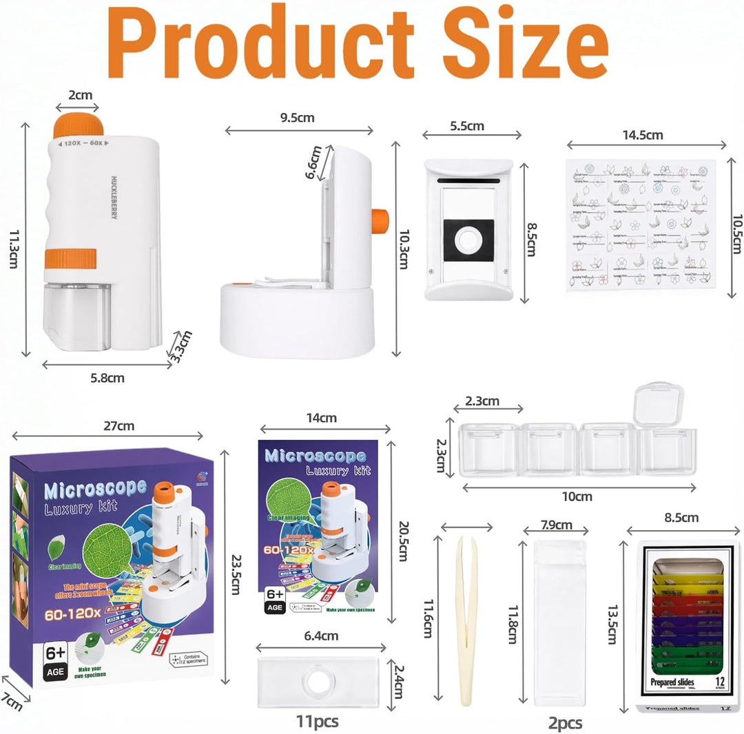 60-120x Mikroskop für Kinder mit Stand | Tragbares Taschenmikroskop, Hand-und Stand, Multifunktional