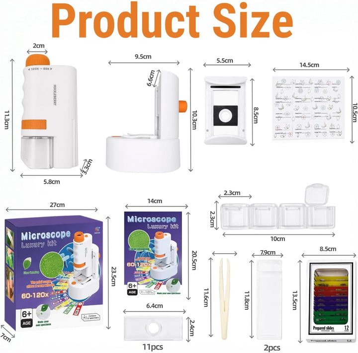60-120x Mikroskop für Kinder mit Stand | Tragbares Taschenmikroskop, Hand-und Stand, Multifunktional