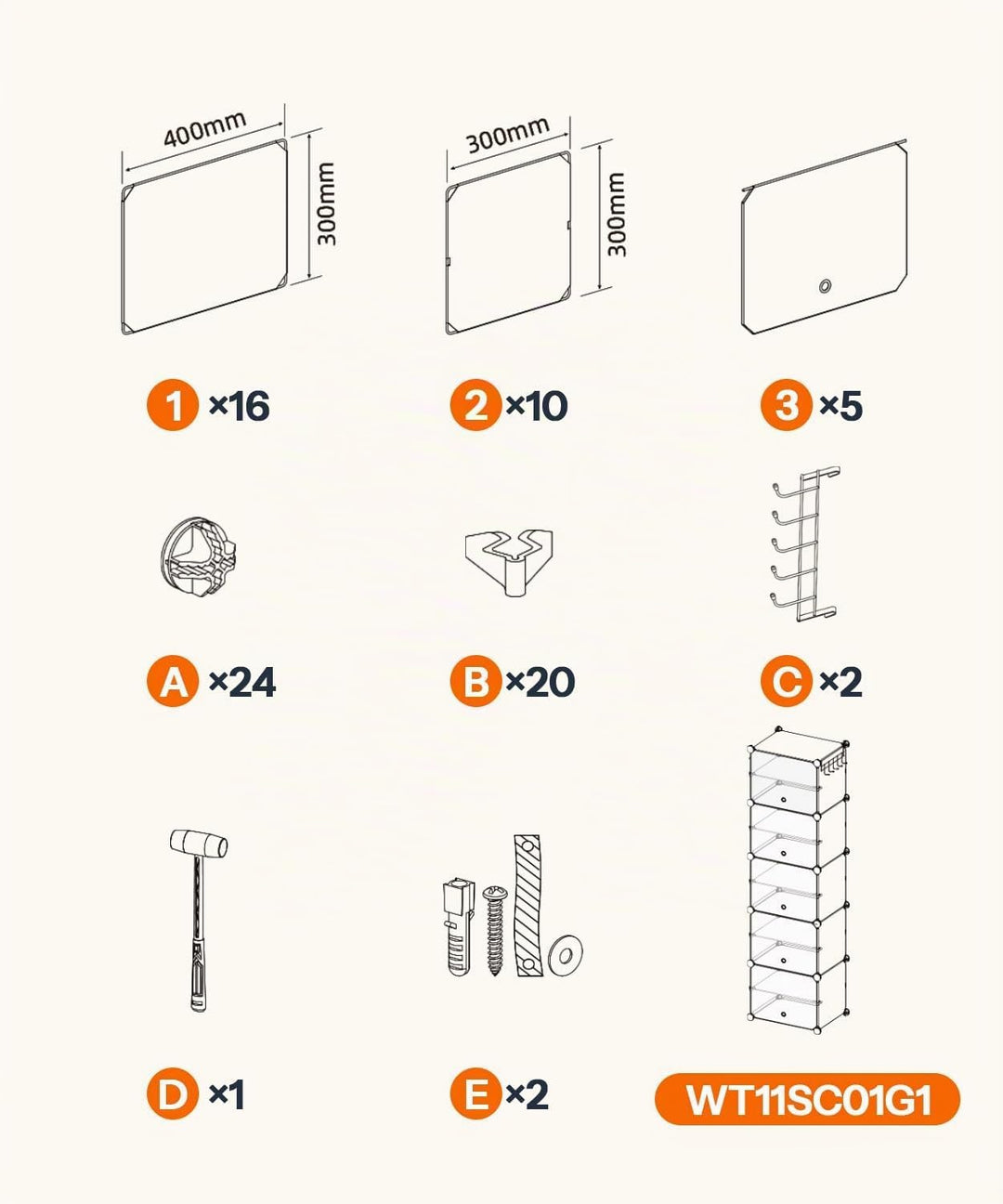 HOOBRO Schuhregal mit 10 Ebenen, Schmal Schuhschrank, Schuh-Organizer, mit Türen, Kunststoff, DIY St