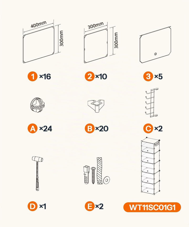 HOOBRO Schuhregal mit 10 Ebenen, Schmal Schuhschrank, Schuh-Organizer, mit Türen, Kunststoff, DIY St