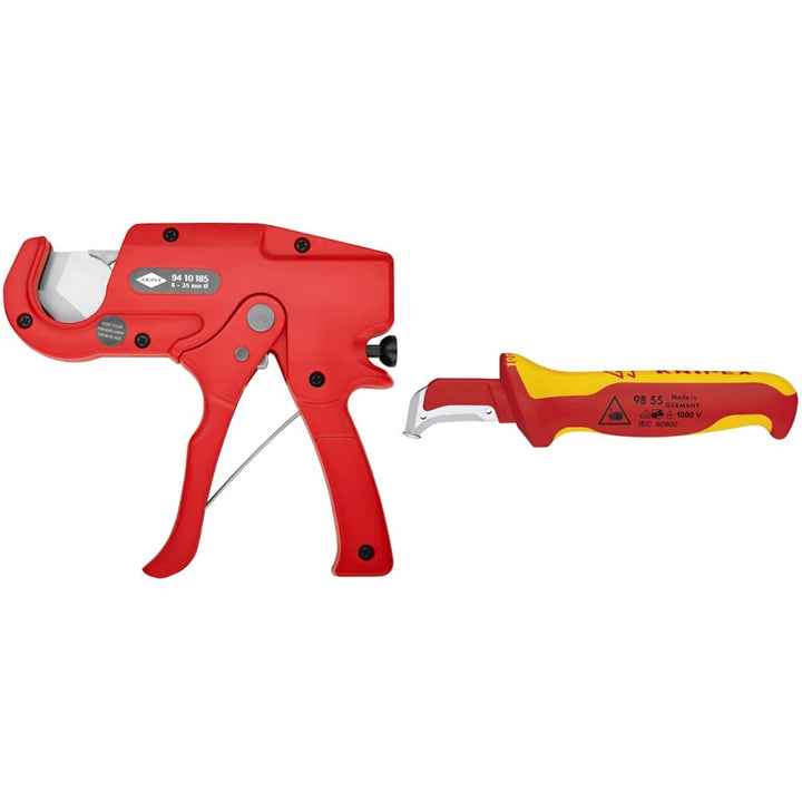 Knipex Rohrschneider für Kunststoffrohre (Elektroinstallation) 185 mm 94 10 185 &amp; Abmantelungsmesser