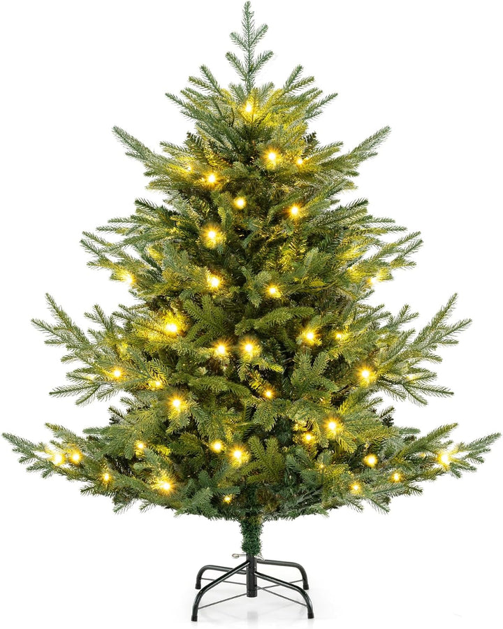 COSTWAY 135 cm Künstlicher Weihnachtsbaum mit Beleuchtung, Tannenbaum mit 160 warmweissen LED-Lichte