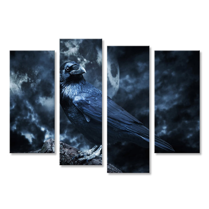Bild Bilder auf Leinwand Schwarzer Rabe im Mondschein hockte auf Baum. Gruselig Wandbild, Poster, Le