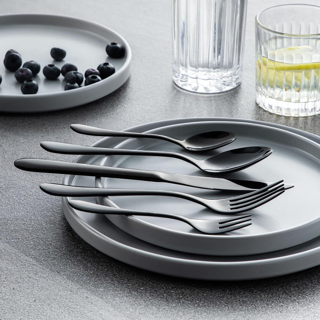 vancasso Besteck Schwarz 60-Teilig, Besteck Set für 12 Personen, 18/10 Edelstahl Besteckset mit Mess