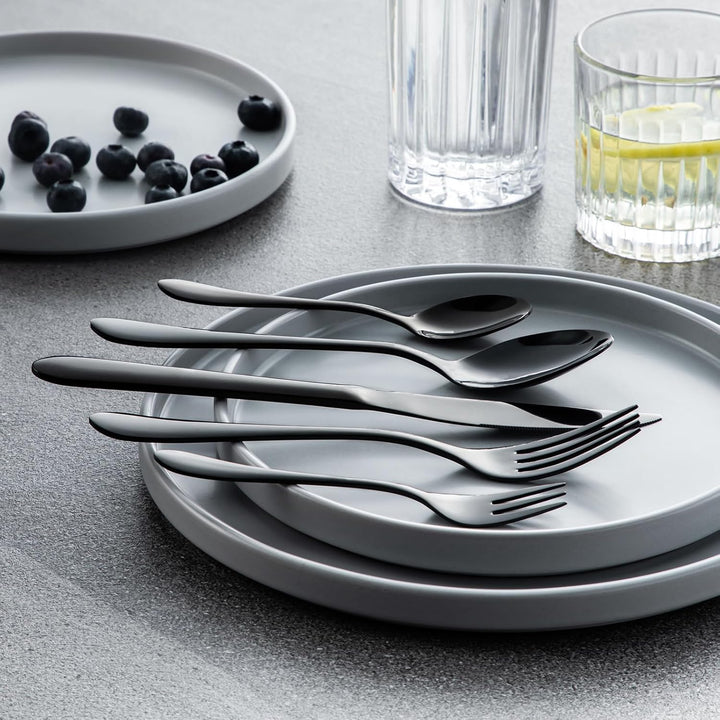 vancasso Besteck Schwarz 60-Teilig, Besteck Set für 12 Personen, 18/10 Edelstahl Besteckset mit Mess