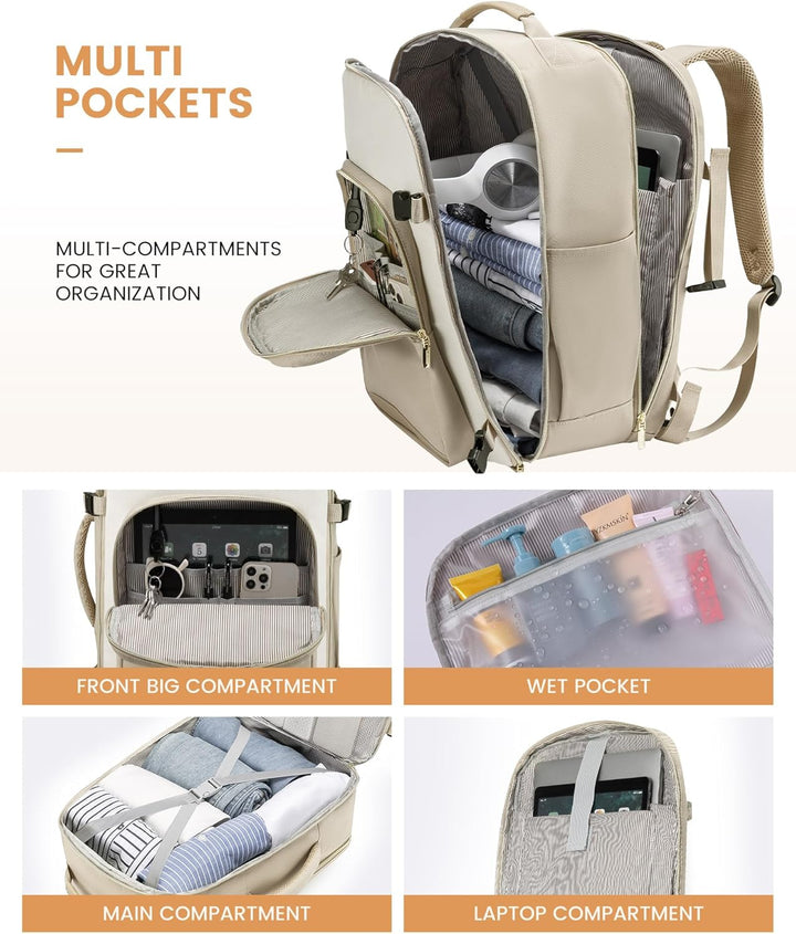 LOVEVOOK Handgepäck Rucksack Flugzeug, Reiserucksack Damen Gross 40L, Herren Wasserdicht Laptop 17 B