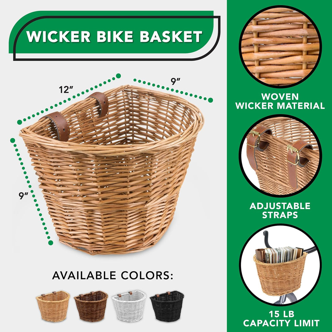 ProSource Wicker Bike Basket Front Cargo for Women and Men, Fits Most Bikes, Beach Cruiser, Stationa
