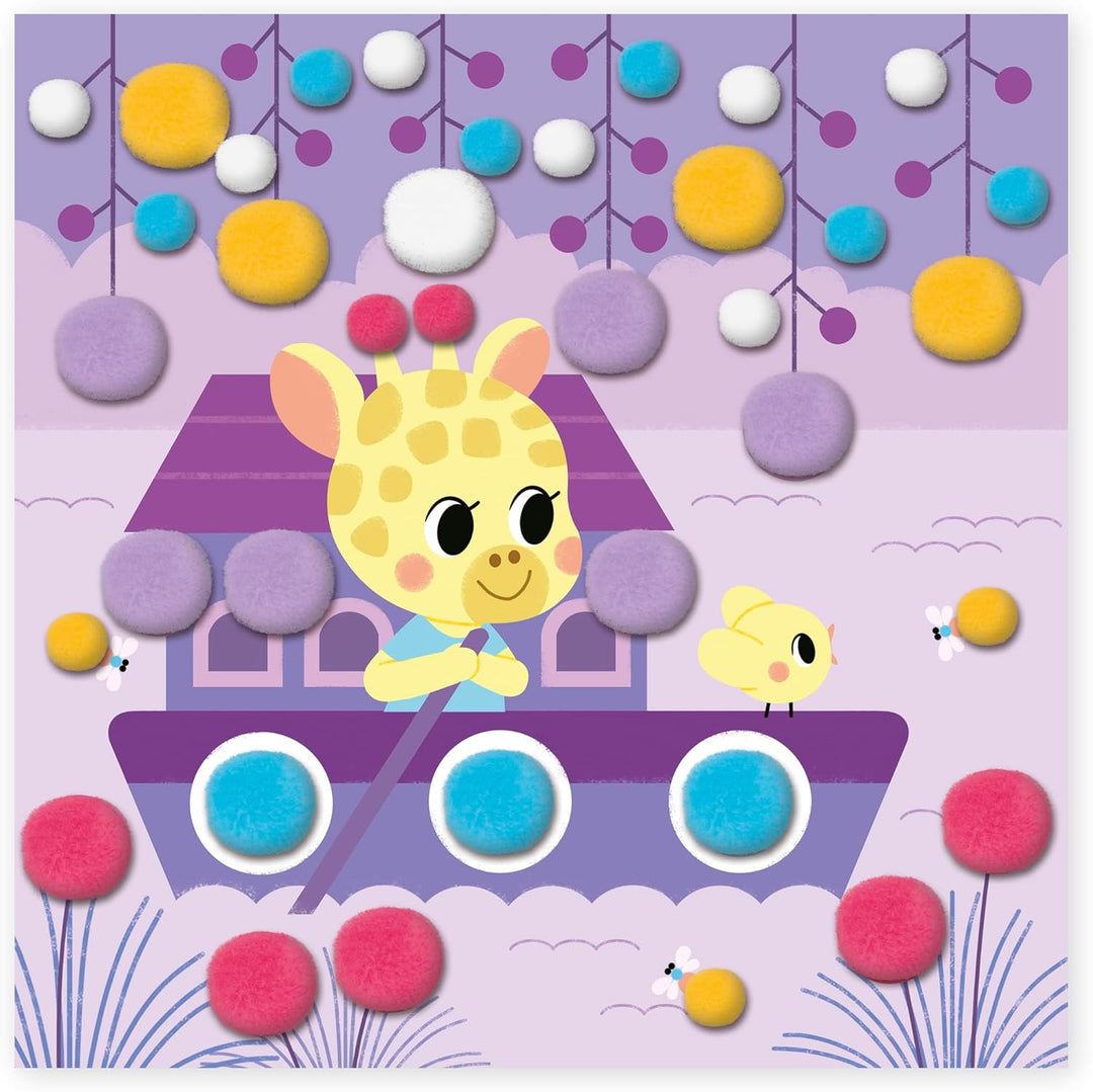 Janod - My Arts & Crafts - 3 Jahre - Pompon-Bastelset - 4 Bilder - Kreatives Hobby Kinder - Feinmoto