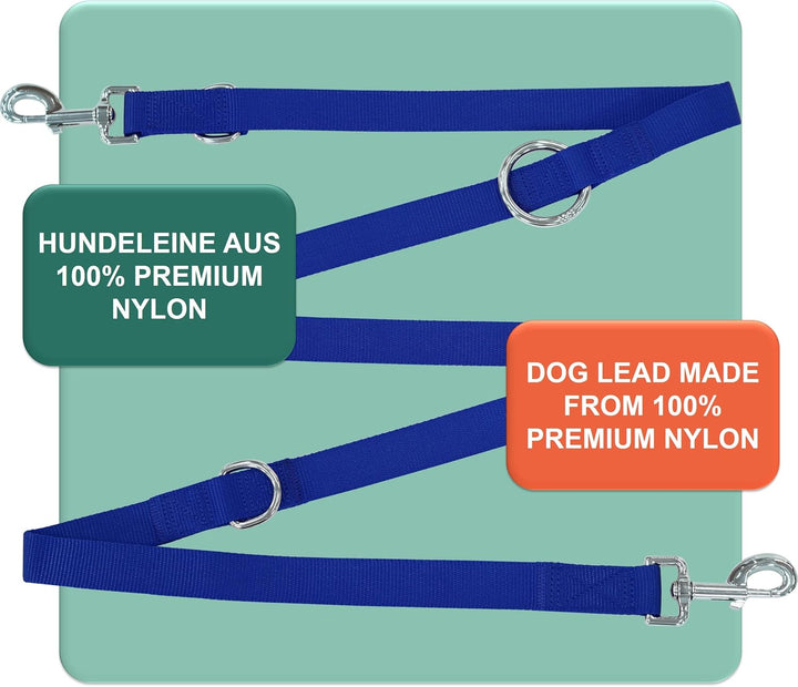 DEY - Premium Hundeleine Nylon 2m | 3fach Verstellbar | für Kleine, Mittelgrosse u. Grosse Hunde | v