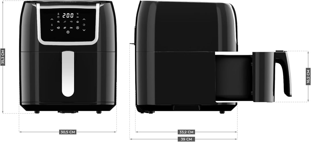 VERTENZ Taste 70 | Kompakte Heissluftfritteuse Airfryer XXL 7.7 Liter Fassungsvermögen | 8 Automatis