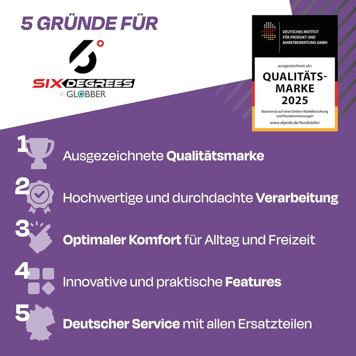 Six Degrees Aluminium Scooter mit Klappmechanismus, Ständer, 205 mm TESTSIEGER, ABEC 7, höhenverstel