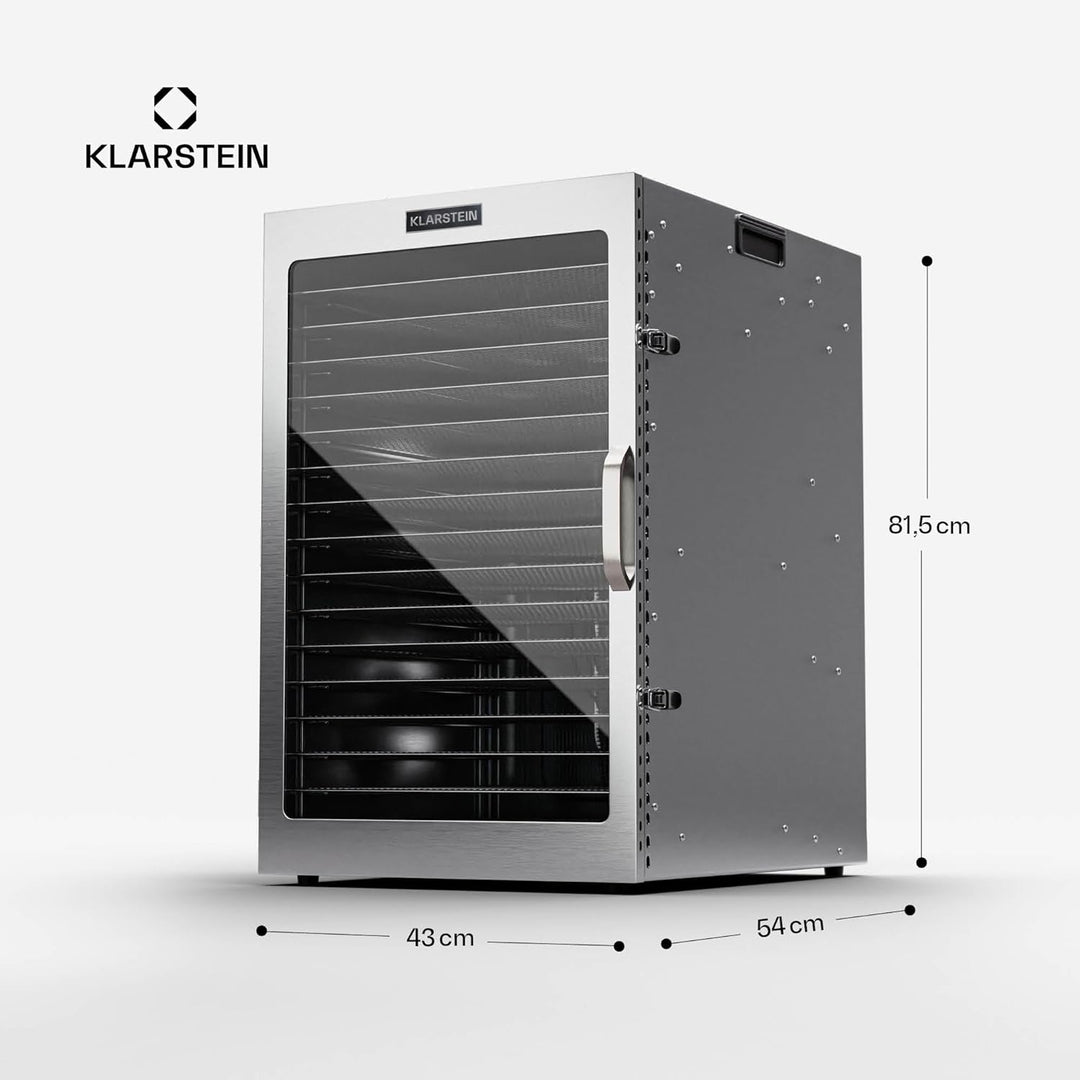 Klarstein Dörrgerät, Dörrautomat für Gemüse, Obst, Pilze & Fleisch, 2000W Edelstahl-Dörrautomat, Tro