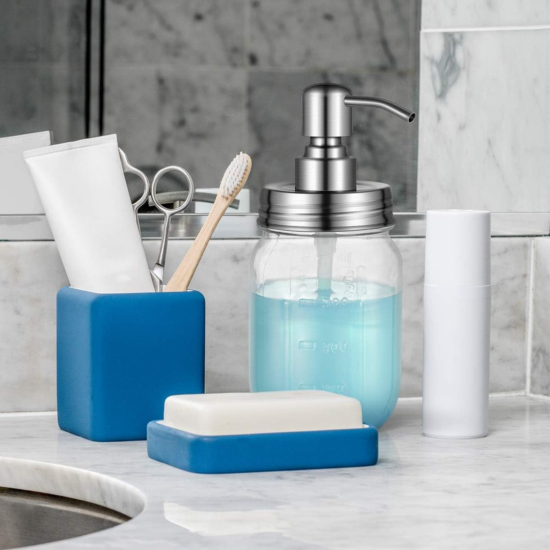 TOPBATHY Seifenspender mit Edelstahlpumpe Glas Flüssigseifen-Spender für Küche Badezimmer Shampoo Öl